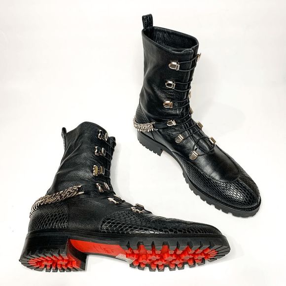 Christian Louboutin Shoes - Christian Louboutin Horse Guarda Chain Strap Combat Moto Boot Black EU 39 US 9